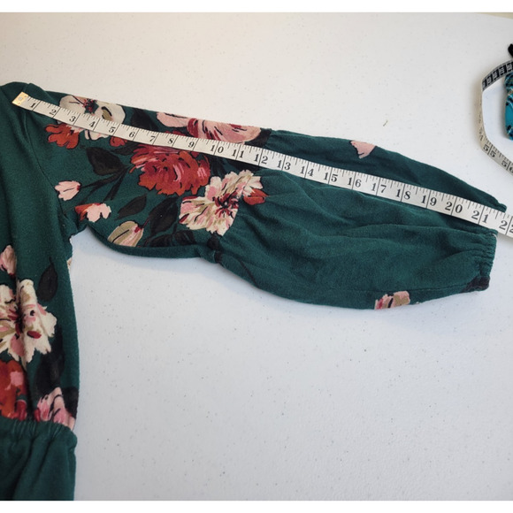 Maurices Boho Mini Dress Green Floral V-Neck Tie Waist Babydoll Women's Size XL - Picture 5 of 12